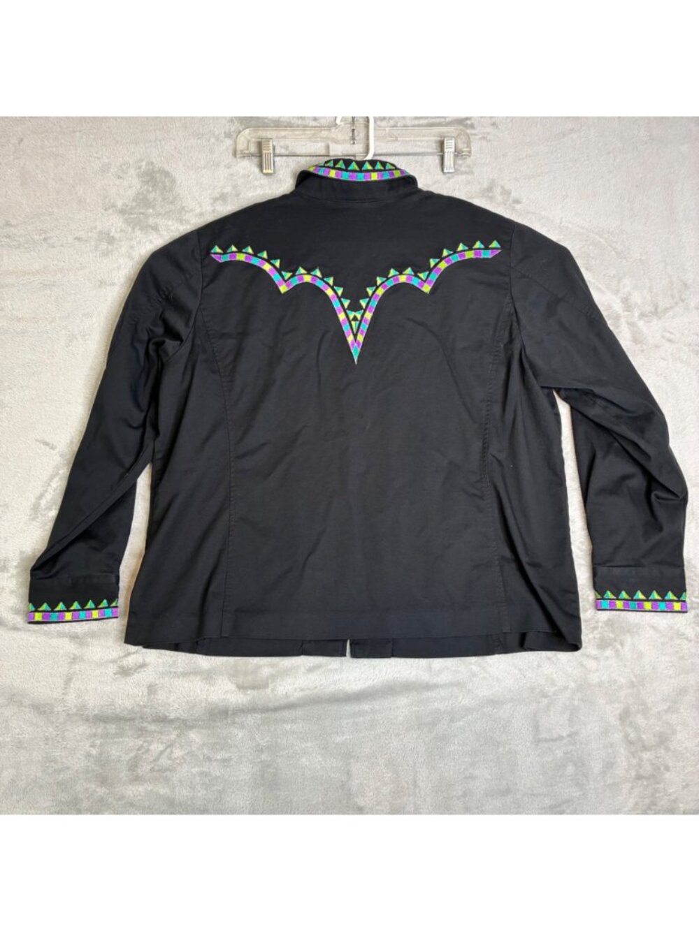 Bob Mackie Wearable Art Western Jacket Black Embroidered Multicolor Zip Sz 1X - Picture 9 of 10